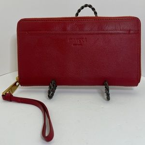 MARGOT EUC Genuine Leather Accordion Zip Wallet with Wristlet strap